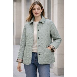 Burberry Green Quilted Barn Jacket Size M Nova Check Made in England
